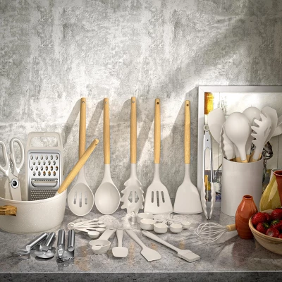 Itopfox 34-Piece Silicone Kitchen Utensil Set With Wooden Handles, Heat-Resistant Tools For Nonstick Cookware Including Grater 3 Itopfox 34-Piece Silicone Kitchen Utensil Set With Wooden Handles, Heat-Resistant Tools For Nonstick Cookware Including Grater