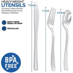 Itopfox 50 Guests Pre Rolled Silver Plastic Silverware Sets - Heavy Duty Cutlery With Napkins For Parties, Dinners & Weddings -Kitchen Chef GUEST 2e6935ad e616 485f 8e1f 1b5af435fb2c