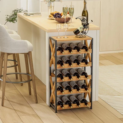 Itopfox 20 Bottle Wine Rack Freestanding Floor With Wood Top Wobble-Free 5 Tier Wine Display Storage Stand Shelf Stackable Modular Wine Bottle Holder 10 Itopfox 20 Bottle Wine Rack Freestanding Floor With Wood Top Wobble-Free 5 Tier Wine Display Storage Stand Shelf Stackable Modular Wine Bottle Holder - Image 8
