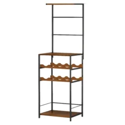 Itopfox 5-Tier Freestanding Wine Rack With Glasses Holder And 4 S Hooks, Corner Mini Bar Cabinet For Small Spaces, Holds 8 Bottles -Kitchen Chef GUEST 32bb09ab 324c 4727 9847 9eee4054886a