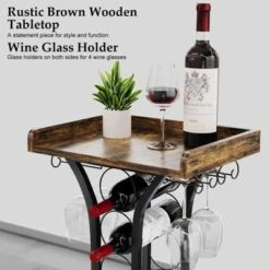 Itopfox Freestanding Wine Rack With Wood Tabletop & Glass Holder, Mini Bar Table For 14 Bottles, Space-Saving Floor Stand For Kitchen, Living Room -Kitchen Chef GUEST 334c9eb9 7e49 41bb 82b2 a2c33c088448
