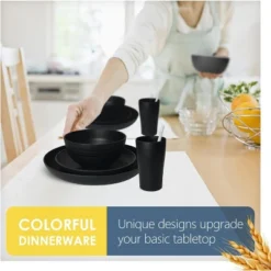 Itopfox 80-Piece Kitchen Plastic Wheat Straw Dinnerware Set, Includes Plates, Cups & Flatware, Dishwasher Safe, Unbreakable For Outdoor Use, Black -Kitchen Chef GUEST 337aaa58 5ca1 4cb6 b27e ca4414500416