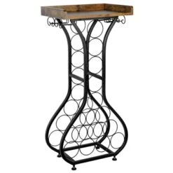Itopfox Freestanding Wine Rack With Wood Tabletop & Glass Holder, Mini Bar Table For 14 Bottles, Space-Saving Floor Stand For Kitchen, Living Room -Kitchen Chef GUEST 350d297e 10d1 4fd7 a439 3236334be4d4