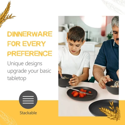 Itopfox 16-Piece Kitchen Plastic Wheat Straw Dinnerware Set For 4, Includes Plates, Bowls, Cups, Unbreakable For Camping, Outdoor, Home, Black 4 Itopfox 16-Piece Kitchen Plastic Wheat Straw Dinnerware Set For 4, Includes Plates, Bowls, Cups, Unbreakable For Camping, Outdoor, Home, Black - Image 2