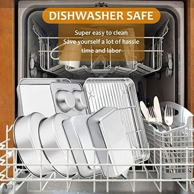 Itopfox Stainless Steel Bakeware Set, 9-Piece For Cake Cookie Loaf Muffin, Includes Round Square Rectangle Pans With Lid & Rack, Dishwasher Safe 8 Itopfox Stainless Steel Bakeware Set, 9-Piece For Cake Cookie Loaf Muffin, Includes Round Square Rectangle Pans With Lid & Rack, Dishwasher Safe - Image 6