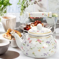 Itopfox Vintage Floral Enamel Tea Kettle With Porcelain Handle For Stovetop, Home Kitchen, Camping, Perfect Gift For Housewarming, Wedding -Kitchen Chef GUEST 361bbf62 14c3 4b52 b39c 26ada4038082