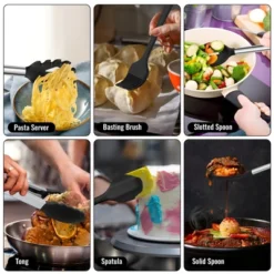 Itopfox 14-Piece Silicone Cooking Utensil Set With Holder, Spatula, Ladle, Spoon, Tong For Nonstick Cookware, Heat Resistant & Stainless Steel Handle -Kitchen Chef GUEST 36843aa9 5d97 4bc3 877c e9372db2b647