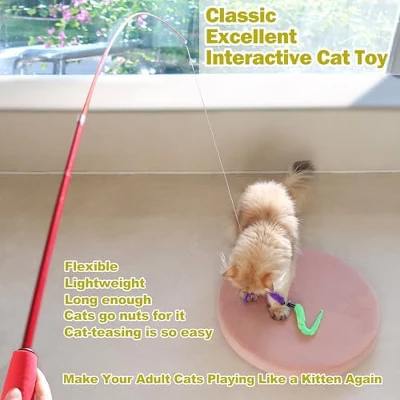 Itopfox Interactive Cat Toy With Retractable Wand & Feather Refills For Indoor Cats To Chase, Exercise & Play 3 Itopfox Interactive Cat Toy With Retractable Wand & Feather Refills For Indoor Cats To Chase, Exercise & Play
