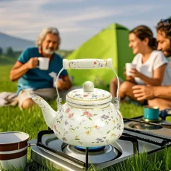 Itopfox Vintage Floral Enamel Tea Kettle With Porcelain Handle For Stovetop, Home Kitchen, Camping, Perfect Gift For Housewarming, Wedding -Kitchen Chef GUEST 37369781 1c52 4220 940f 997085e4039a