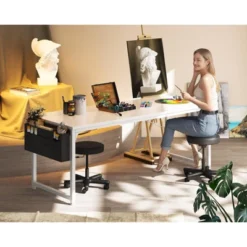 Itopfox Modern Computer Desk With Storage & Headphone Hook, Large Office Gaming Work Table, Splice Board Design, White Finish -Kitchen Chef GUEST 375c5f37 97d8 4684 b259 1a04a8af0b0a
