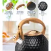 Itopfox Stainless Steel Whistling Tea Kettle With Wood Handle For Stovetop, 3.2 Qt Capacity, Suitable For Gas & Electric Cooktops, Black