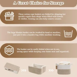 Itopfox Woven Storage Basket With Handles, Cotton Rope Organizer For Dog Toys, Books, And Home Decor, Stylish Gift Basket In Neutral Brown And White -Kitchen Chef GUEST 38e58db6 6769 4646 b3ab f4c7086eb31d