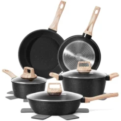 Itopfox 12-Piece Nonstick Cookware Set, Black Granite Induction Pots And Pans For Healthy Cooking, Includes Frying Pans And Saucepans PFAS/PFOA Free -Kitchen Chef GUEST 396a76e4 c2c3 45fc ae55 f77cb549157a