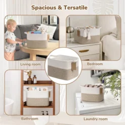 Itopfox Woven Storage Basket With Handles, Cotton Rope Organizer For Dog Toys, Books, And Home Decor, Stylish Gift Basket In Neutral Brown And White -Kitchen Chef GUEST 39cac653 3b24 4637 8def cd03a786a2ff