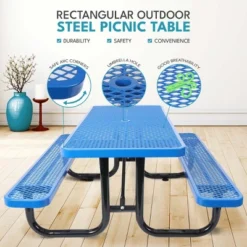 Itopfox 6 Ft. Outdoor Steel Picnic Table With Umbrella Hole, Heavy-Duty Weatherproof Dining Table For Patio, Backyard, Rust-Resistant Blue Finish -Kitchen Chef GUEST 3a80f61e ed73 44bb 800d aec9f6270159