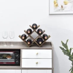 Itopfox 8-Bottle Countertop Wine Rack, Wooden 3-Tier Wine Bottle Holder For Bar Table, Wine Cabinet, Free Standing Display And Storage Shelves Brown -Kitchen Chef GUEST 3b635591 403c 41d1 9687 39adce1d04f4