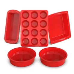 Itopfox 5-Piece Silicone Baking Pans Set - Nonstick Bakeware With Loaf Pan, Muffin Pan, Square & Round Cake Pans - Oven & Dishwasher Safe -Kitchen Chef GUEST 3c7b09a2 90c2 4d54 b440 140b690bb7ee