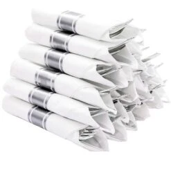 Itopfox 50 Pack Pre Rolled Silver Plastic Cutlery Set With Forks, Knives, Spoons & Napkins, Disposable For Party, Wedding & Events -Kitchen Chef GUEST 3cecb409 2bae 448e ac1d b793dc93808f