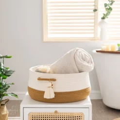 Itopfox Woven Storage Basket For Blankets, Toys, And Laundry - Collapsible Cotton Rope Hamper For Living Room, Nursery, And Home Organization (Brown) -Kitchen Chef GUEST 3cf0f025 5747 44e6 abdd 87c66f5f7793