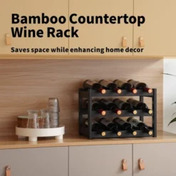 Itopfox 3-Tier Bamboo Wine Rack, Sturdy And Durable Wine Storage Cabinet Shelf For Pantry, Kitchen, Holds 12 Bottles Securely -Kitchen Chef GUEST 3d01a54b b2b8 46ef bca1 84291b722580