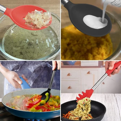 Itopfox Silicone Spatula And Cooking Spoon Set, 5-Pack Non-Stick Kitchen Utensils With Heat Resistant Stainless Steel Handle, Solid & Slotted Spoons 6 Itopfox Silicone Spatula And Cooking Spoon Set, 5-Pack Non-Stick Kitchen Utensils With Heat Resistant Stainless Steel Handle, Solid & Slotted Spoons - Image 4