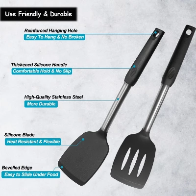 Itopfox Silicone Spatula And Cooking Spoon Set, 5-Pack Non-Stick Kitchen Utensils With Heat Resistant Stainless Steel Handle, Solid & Slotted Spoons 3 Itopfox Silicone Spatula And Cooking Spoon Set, 5-Pack Non-Stick Kitchen Utensils With Heat Resistant Stainless Steel Handle, Solid & Slotted Spoons