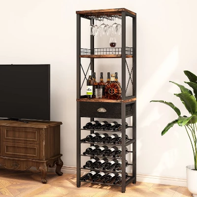 Itopfox 4-Tier Freestanding Wine Rack With Tabletop, Glass Holder, Storage Drawer For Liquor & Glasses, Industrial Style Bar Cabinet For Living Room 3 Itopfox 4-Tier Freestanding Wine Rack With Tabletop, Glass Holder, Storage Drawer For Liquor & Glasses, Industrial Style Bar Cabinet For Living Room