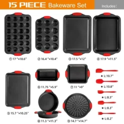 Itopfox 15-Piece Premium Nonstick Bakeware Set With Cookie Sheets, Muffin Pan, Cake Pan & Kitchen Utensils - Black -Kitchen Chef GUEST 4507b49a 4f85 48fc a38d 0845f7285743