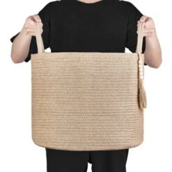 Itopfox Woven Storage Basket With Wooden Bead Decoration, Natural Rope Basket For Toys, Clothes, Shoes, Plant Organizer Bin With Handles, Home Decor 13 Itopfox Woven Storage Basket With Wooden Bead Decoration, Natural Rope Basket For Toys, Clothes, Shoes, Plant Organizer Bin With Handles, Home Decor -Kitchen Chef GUEST 46d57d51 994b 4768 83fa 17b236f43c28