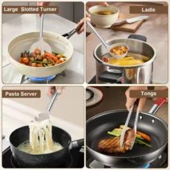 Itopfox 8-Piece Kitchen Utensils Set With Heat-Resistant Silicone Heads & Stainless Steel Handles, Includes Spatula Tongs, Spoon, Ladle, Pasta Server -Kitchen Chef GUEST 473e23cb d76b 4c02 9c29 b11b3c8ee957