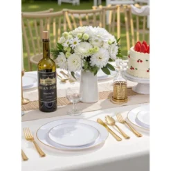 Itopfox 300PCS White And Gold Plastic Dinnerware Set For 50 Guests Includes Dinner Plates, Cake Plates, Cutlery, Cups For Wedding, Birthday -Kitchen Chef GUEST 47509ccb cb44 4fde 8abe 7b6bde01be81
