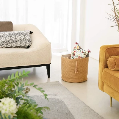 Itopfox Woven Storage Basket With Wooden Bead Decoration, Natural Rope Basket For Toys, Clothes, Shoes, Plant Organizer Bin With Handles, Home Decor 6 Itopfox Woven Storage Basket With Wooden Bead Decoration, Natural Rope Basket For Toys, Clothes, Shoes, Plant Organizer Bin With Handles, Home Decor - Image 4