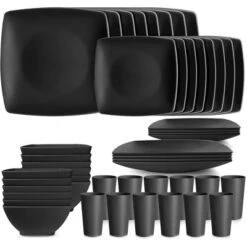 Itopfox 48-Piece Kitchen Plastic Wheat Straw Square Dinnerware Set For 12, Unbreakable Plates, Bowls, Tumblers, Dishwasher Safe, Outdoor Camping Dish -Kitchen Chef GUEST 498521c5 7629 4371 9f03 881ad207c860