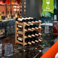 Itopfox Bamboo Wine Rack Storage Cabinet Shelf For 16 Bottles, Countertop Sturdy Kitchen Dining Room Pantry - 4 Tiers (Natural) -Kitchen Chef GUEST 4a21d8d1 89b9 486d a014 c4a4f8b5567c