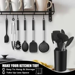 Itopfox 14-Piece Silicone Cooking Utensil Set With Holder, Spatula, Ladle, Spoon, Tong For Nonstick Cookware, Heat Resistant & Stainless Steel Handle -Kitchen Chef GUEST 4b8e5d8f 36d7 4572 a0e9 4751437e4d3a
