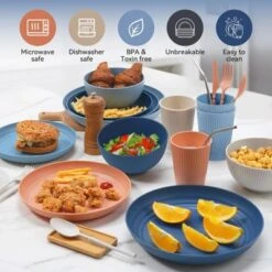 Itopfox 64-Piece Wheat Straw Dinnerware Set - Unbreakable, Reusable Plates, Bowls, Cups & Utensils, Microwave & Dishwasher Safe, Perfect For Home -Kitchen Chef GUEST 4dd8e01d eb83 4212 bb4d 45c7110bb016