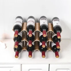 Itopfox Countertop Wine Rack - 12 Bottle Freestanding Wine Holder Stand - 3 Tier Wooden Storage - Wavy Organizer For Cabinet Pantry Kitchen Bar -Kitchen Chef GUEST 50bfe927 76a7 40a2 99dc f2ff365a71f4