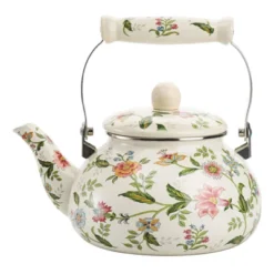 Itopfox Vintage Enamel Tea Kettle, Green Floral Steel Teapot With Cool Touch Porcelain Handle For Stovetop, Home Kitchen Decor, Gift For Housewarming -Kitchen Chef GUEST 51525e2b e9d7 4fc2 af05 539559c4ce14