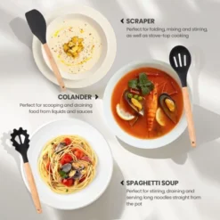 Itopfox 34-Piece Silicone Cooking Utensil Set With Wooden Handles Heat Resistant Kitchen Tools For Nonstick Cookware Includes Spatulas, Spoons, Tongs -Kitchen Chef GUEST 52150348 6436 4ebf bab1 142603f986a6