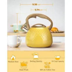 Itopfox Stovetop Teapot With Loud Whistle, Food Grade Stainless Steel And Smooth Wood Handle, Elegant Yellow Design For Tea, Coffee, Hiking, Picnic -Kitchen Chef GUEST 53e15f4c 4230 47de 8118 446882259a74