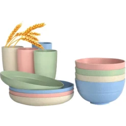 Itopfox 20-Piece Wheat Straw Dinnerware Set, Microwave & Dishwasher Safe Unbreakable Plates Bowls Cups Forks & Spoons For Kitchen, Camping, Parties -Kitchen Chef GUEST 55f5b823 a670 4aed 9871 5f0c1a60f744