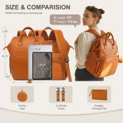 Itopfox Vegan Leather Diaper Backpack With Waterproof Changing Pad, Reinforced Stitching & Zippers, Ergonomic Design For Traveling Moms, Brown -Kitchen Chef GUEST 56cdb663 8d76 4a31 a0cc e08598ed8d27