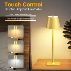 Kitchen Chef 39 Itopfox Gold Cordless Touch Lamp: 3 Color Stepless Dimming, Waterproof Wireless Portable Desk Light For Indoor Living Room Camping Cafe