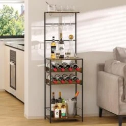 Itopfox 5-Tier Freestanding Wine Rack With Glasses Holder And 4 S Hooks, Corner Mini Bar Cabinet For Small Spaces, Holds 8 Bottles -Kitchen Chef GUEST 57a15777 faf9 46cb b023 f6a2b88052c7