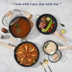 Itopfox 12-Piece Nonstick Cookware Set, Black Granite Induction Pots And Pans For Healthy Cooking, Includes Frying Pans And Saucepans PFAS/PFOA Free -Kitchen Chef GUEST 580b92ff 90ba 46bf 978b 2348c30c83d5