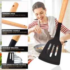 Itopfox 34-Piece Silicone Cooking Utensil Set With Wooden Handles Heat Resistant Kitchen Tools For Nonstick Cookware Includes Spatulas, Spoons, Tongs -Kitchen Chef GUEST 58727dc1 1ec6 4eea 9109 63c25e4a2b45