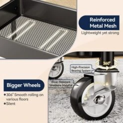 Itopfox 3-Tier Metal Rolling Cart With Wheels, Hanging Cups & Hooks, Heavy Duty Mesh Storage Organizer For Kitchen, Office, Craft -Kitchen Chef GUEST 58870d97 25b4 4e9d a979 3988b0cb9498