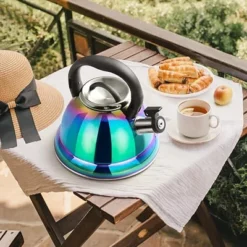 Itopfox Stainless Steel Whistling Tea Kettle With Cool Folding Handle, Rainbow Mirror Finish, Induction Compatible, Large Capacity For Boiling Water -Kitchen Chef GUEST 593512f4 13da 44a1 8ceb e58f706d6041