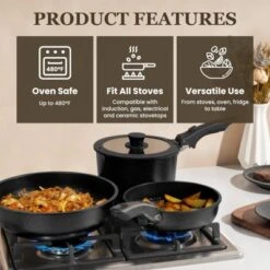 Itopfox Non Stick Cookware Set With Detachable Handles, Non Toxic Induction Kitchen Pots And Pans, Oven Safe, Easy Clean, Black -Kitchen Chef GUEST 59ddc60e c4d5 436f 9aa8 24ba967fe0aa