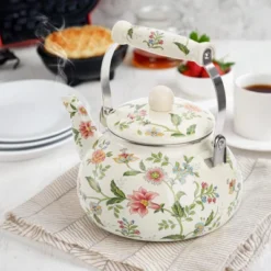 Itopfox Vintage Enamel Tea Kettle, Green Floral Steel Teapot With Cool Touch Porcelain Handle For Stovetop, Home Kitchen Decor, Gift For Housewarming -Kitchen Chef GUEST 5abf9589 e5db 4fc3 bb5b c1511fbfd896